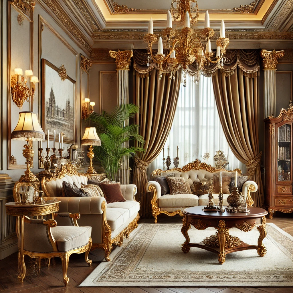 10 Living Room Designs Decorated with Luxurious Gold Velvet Curtains
