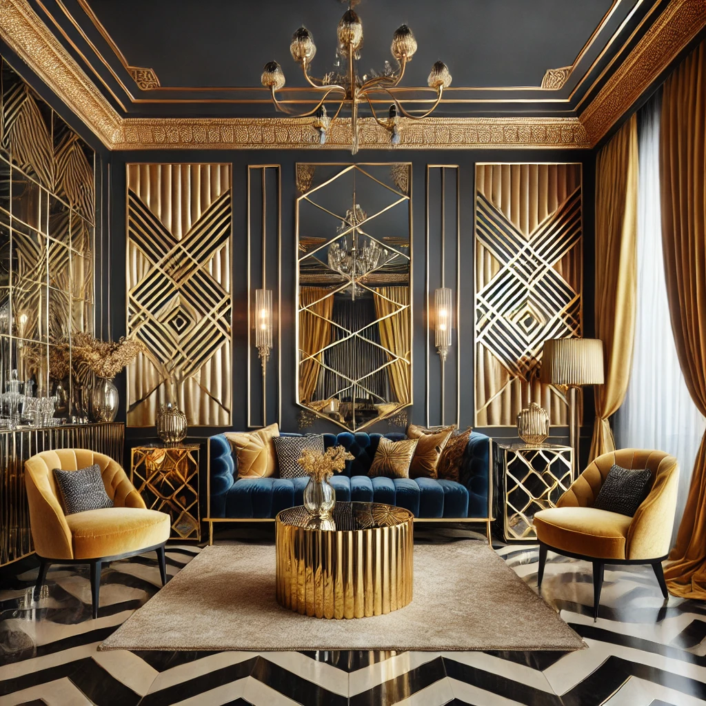 10 Living Room Designs Decorated with Luxurious Gold Velvet Curtains
